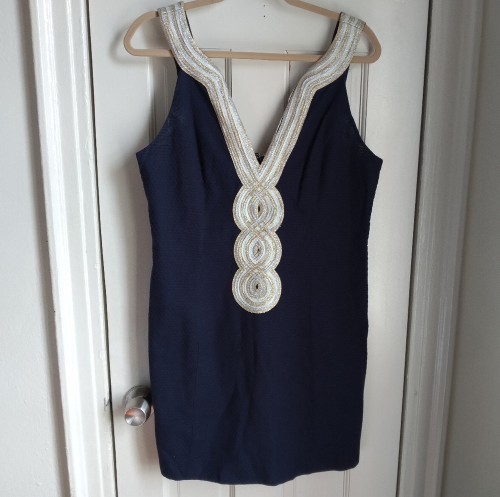 Lilly Pulitzer Navy Blue Midi Dress with Cream Accents